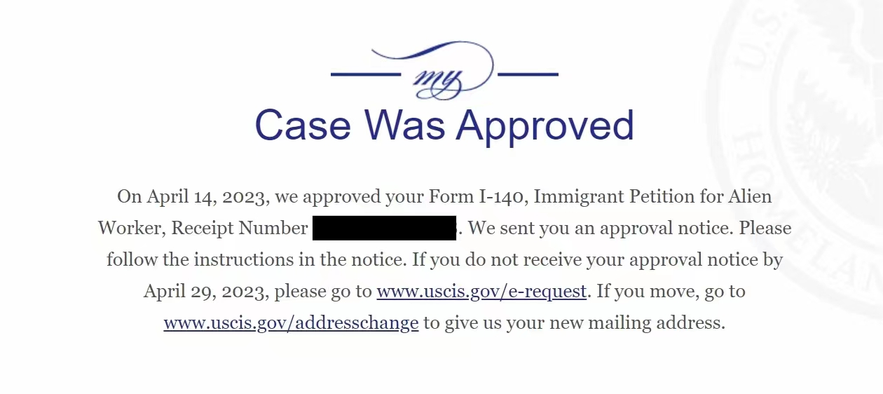 2023年4月14日：美国EB1A杰出人才移民申请顺利获批